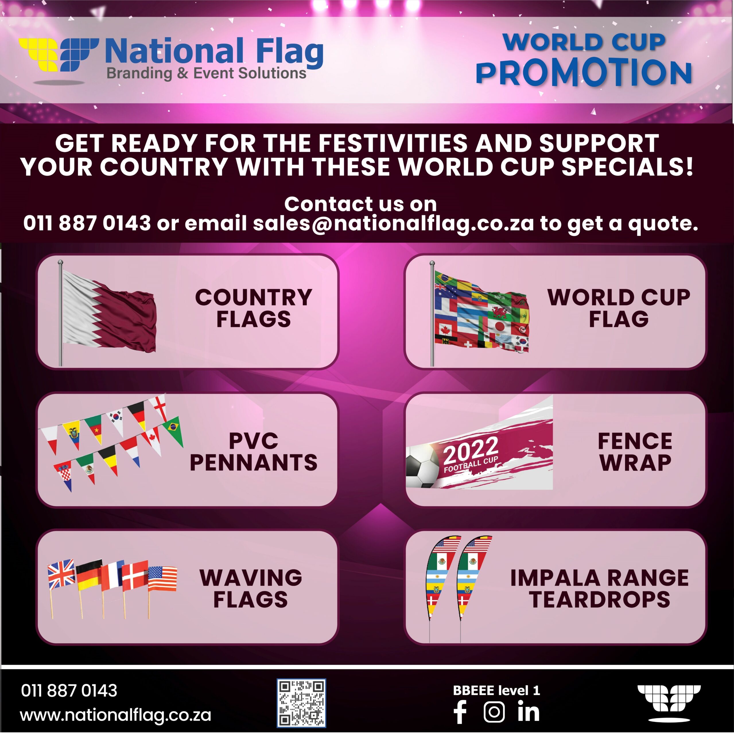 FIFA World Cup Promotion Specials on flags, banners, pennants