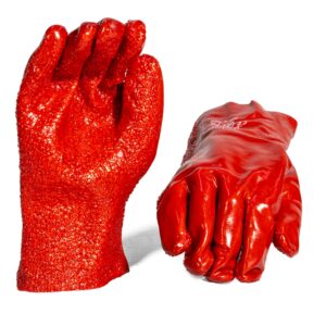 PVC Red Rough Palm Open Cuff Glove 27cm - Pack Of 12 Pairs