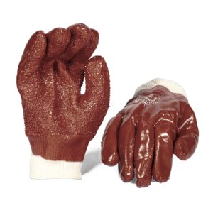 PVC Brown Rough Palm Knit Wrist Glove - Pack Of 12 Pairs