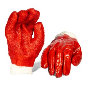 PVC Red Rough Palm Knit Wrist Glove - Pack Of 12 Pairs