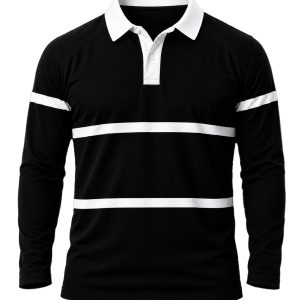 +27 Unisex Rugby Jersey, Double Stripe Long Sleeve, Cotton Fleece