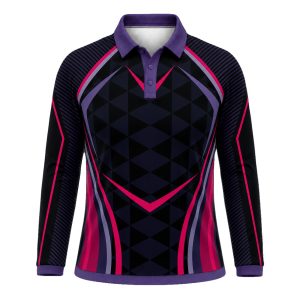 Dye Sub Ladies Ringer Golf Shirt, Raglan Long Sleeve, Birdseye