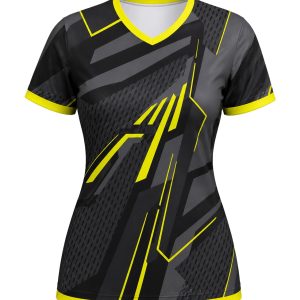 Dye Sub Ladies Ringer V-Neck T-shirt, Fitted Short Sleeve, Sport Tec