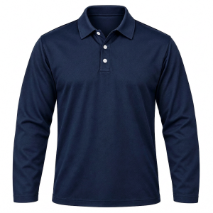 Men's Oxford Golf Shirt, Fitted Long Sleeve, 160g Cotton, Self-Fabric Collar