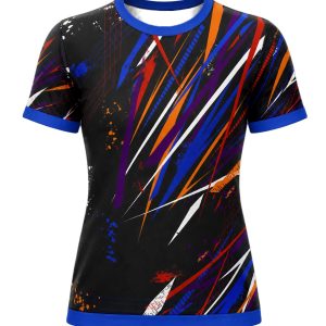 Dye Sub Ladies Ringer Crew Neck T-shirt, Fitted Short Sleeve, Birdseye