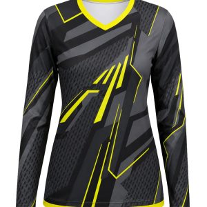 Dye Sub Ladies Ringer V-Neck T-shirt, Fitted Long Sleeve, Birdseye