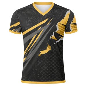 Dye Sub Men's Ringer V-Neck T-shirt, Fitted Short Sleeve, Birdseye