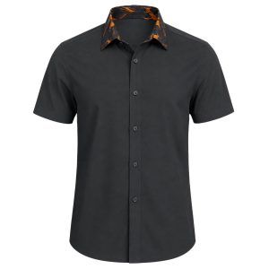 Men's Lounge Shirt, Sublimated Collar, Short Sleeve, Poly Cotton 110g
