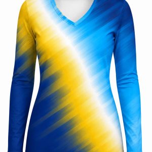 Dye Sub Ladies V-Neck T-shirt, Fitted Long Sleeve, Birdseye