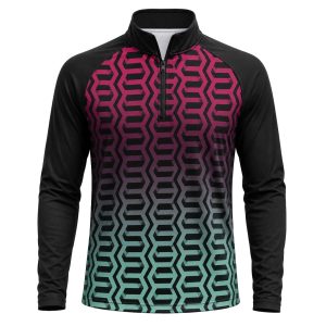 Dye Sub Men's Mandarin Collar 1/4 Zip Shirt, Raglan Long Sleeve, Birdseye
