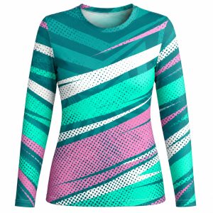 Dye Sub Ladies Crew Neck T-shirt, Fitted Long Sleeve, Reverse Birdseye