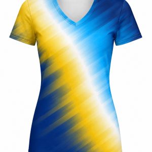 Dye Sub Ladies V-Neck T-shirt, Fitted Short Sleeve, Birdseye